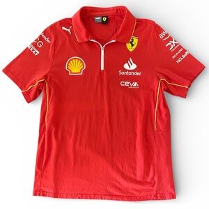 Puma Ferrari Scuderia Mens F1 Polo L Red Never Worn Zip Formula One Shirt Racing